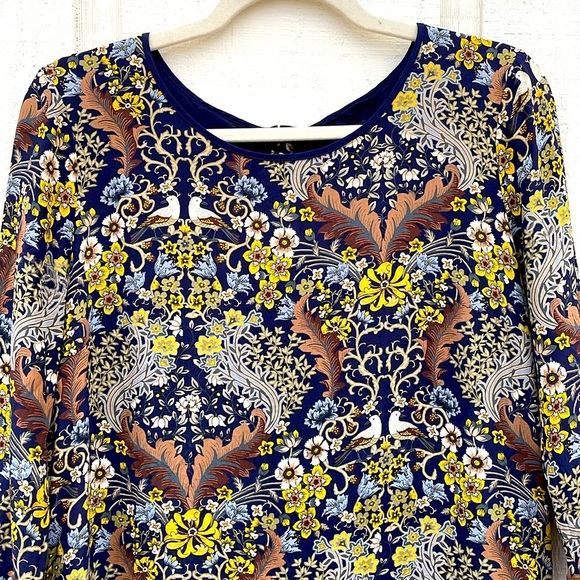 Club Monaco High Low Silk Ophelia Dress Size 8 Mini Floral Birds 3/4 Sleeve - Picture 3 of 14
